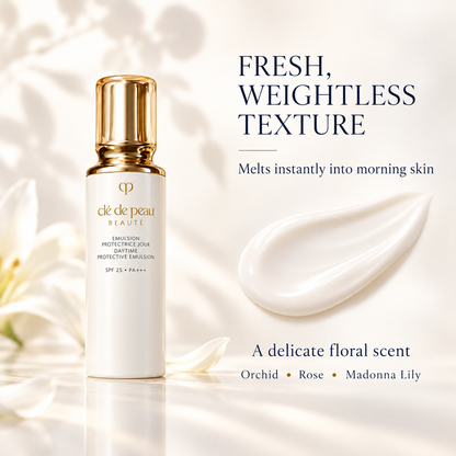 Cle de Peau Beaute Emulsion Protectrice Jour fresh texture and floral scent