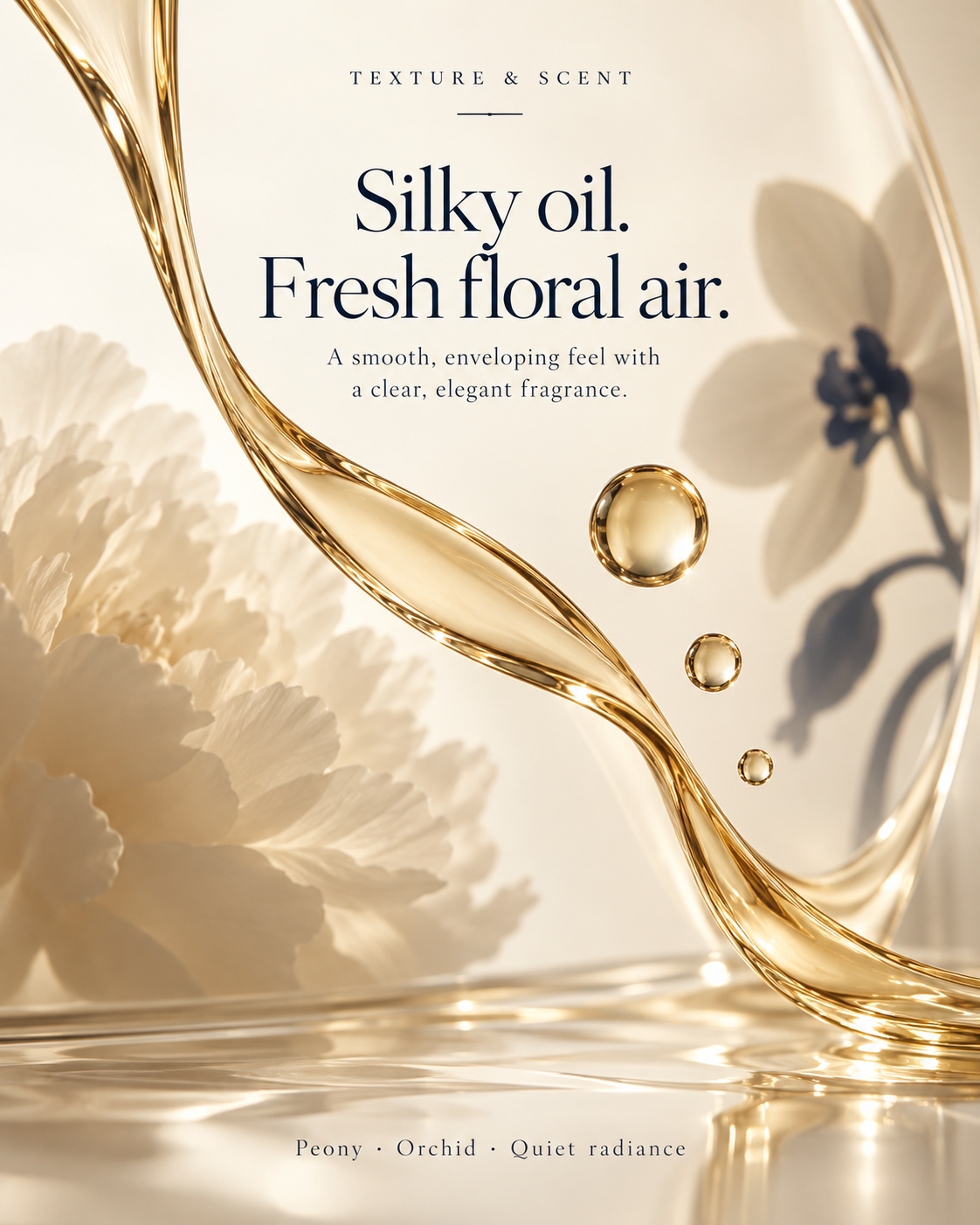 Huile Reparatrice silky oil texture and fresh floral fragrance