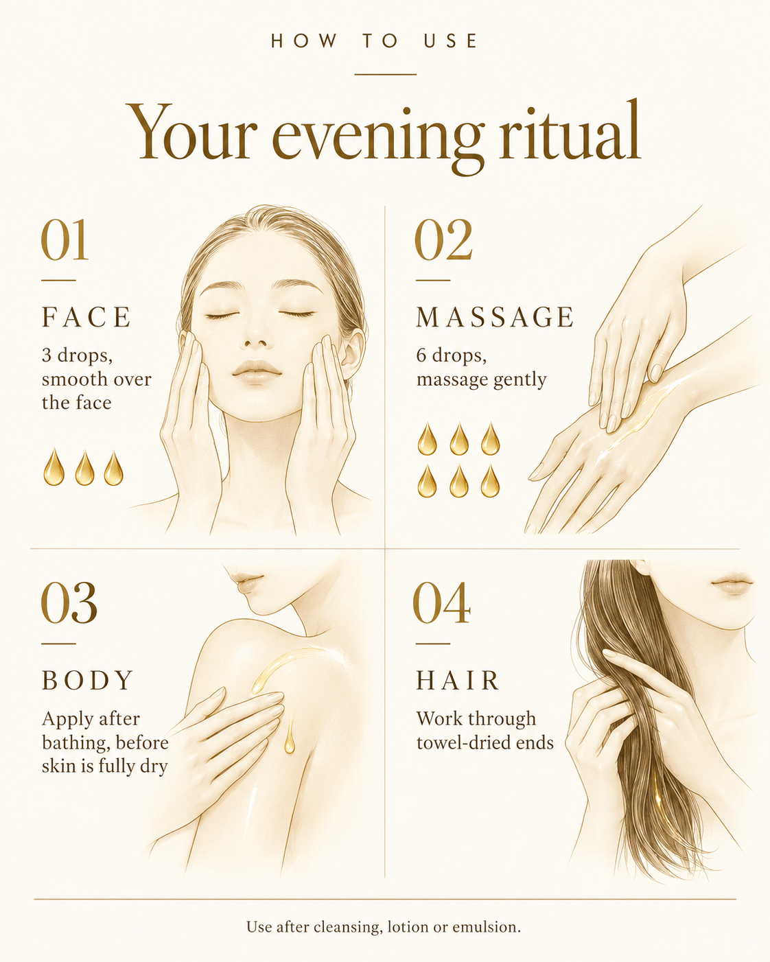 Huile Reparatrice how to use for face massage body and hair
