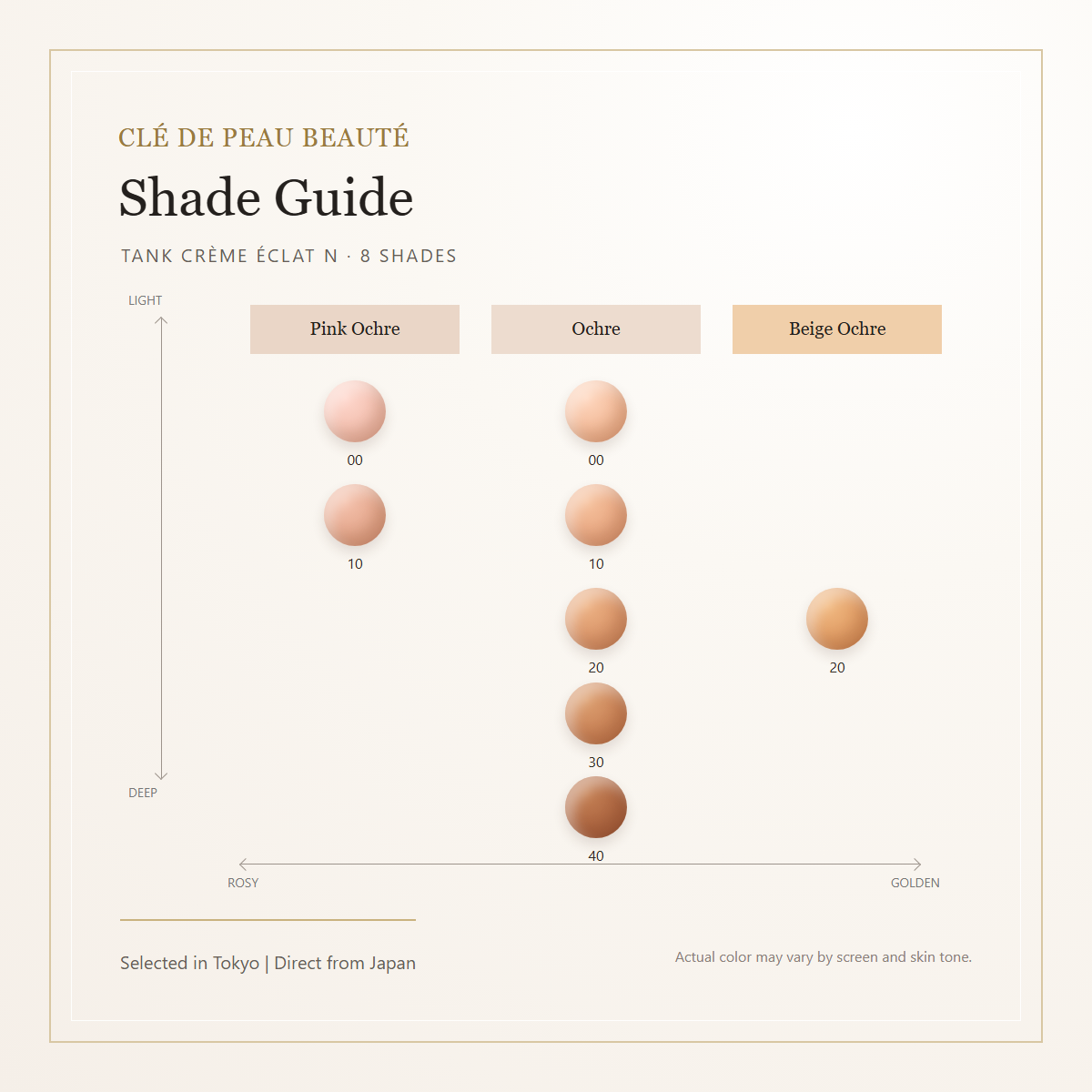 Tank Creme Eclat n eight color swatch shade map