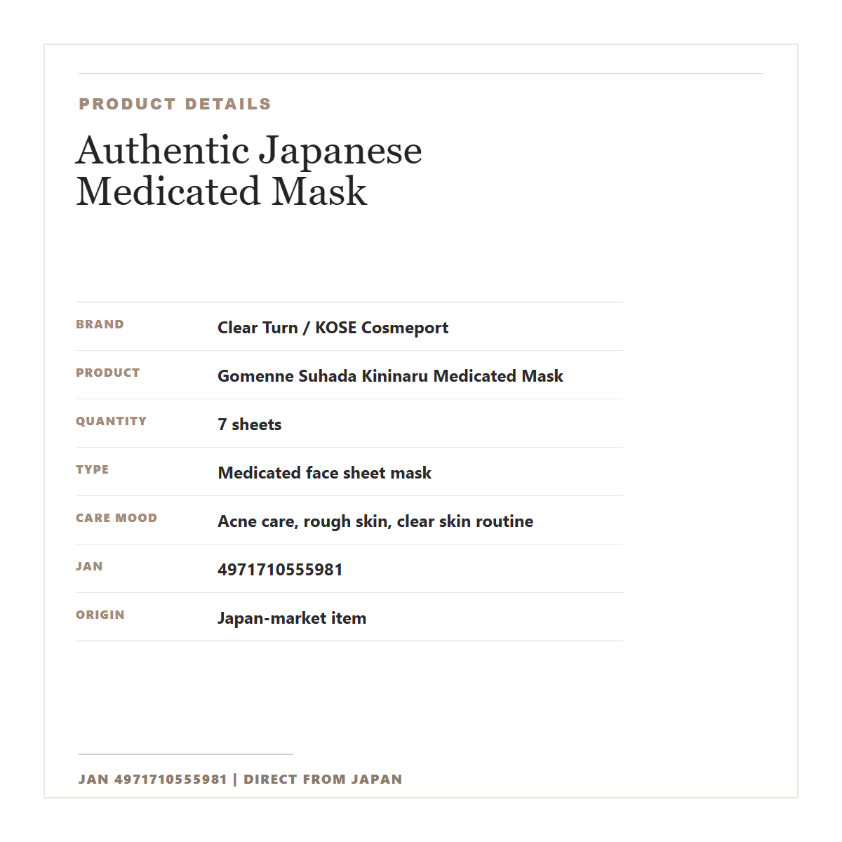 Clear Turn Kininaru Medicated Mask Japan-market product details