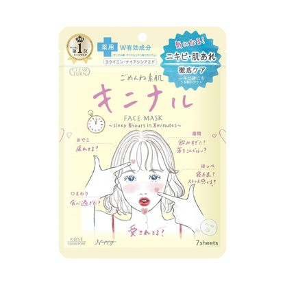 Clear Turn Gomenne Suhada Kininaru Medicated Mask 7 Sheets on white background