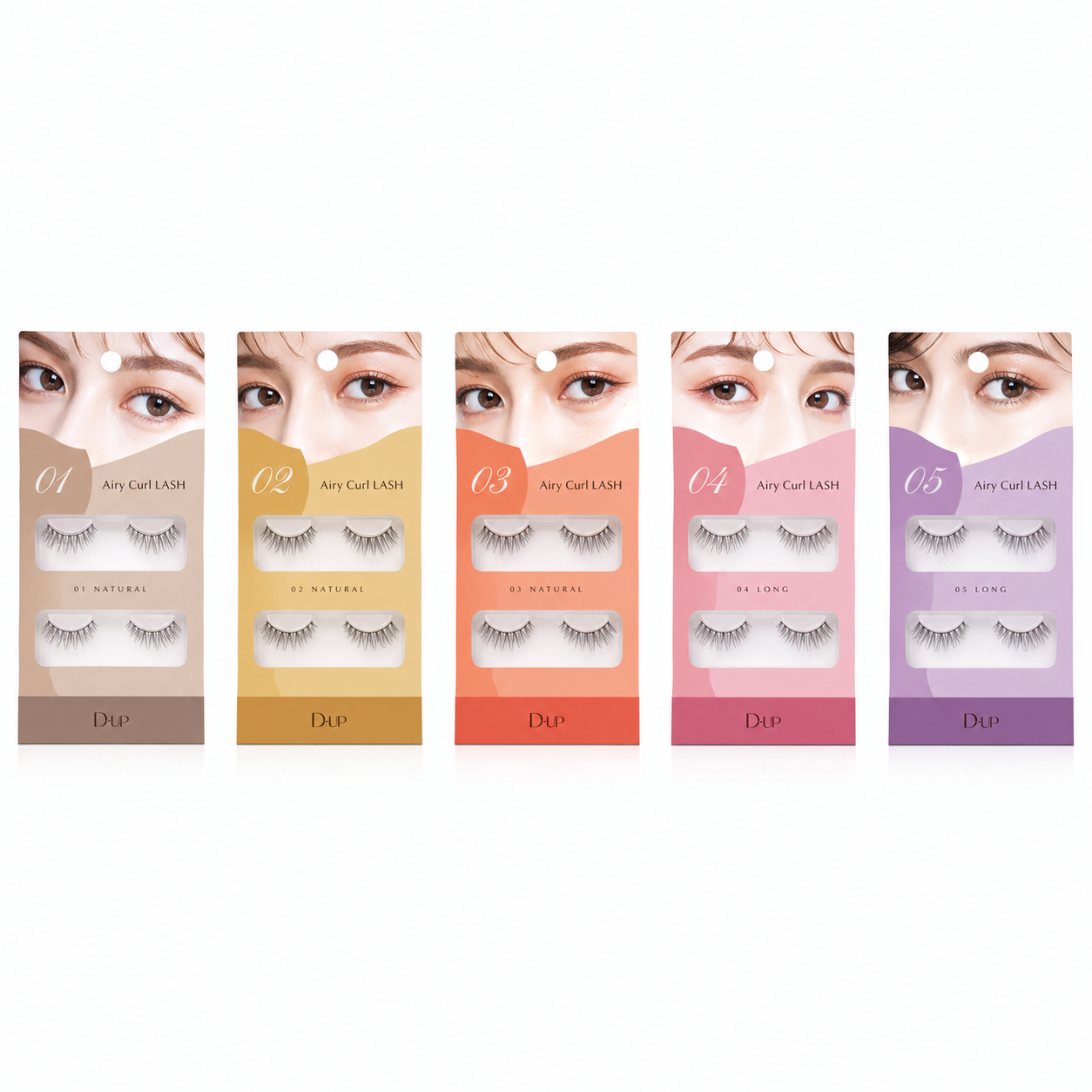 D-UP Airy Curl LASH five variants on white background