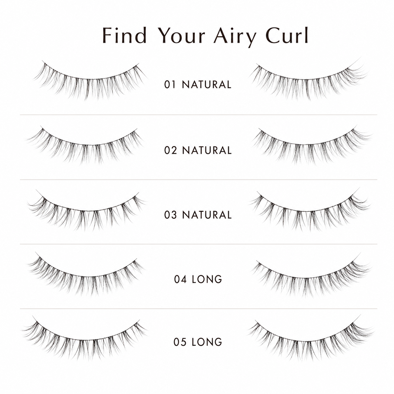 D-UP Airy Curl LASH 01 to 05 style guide