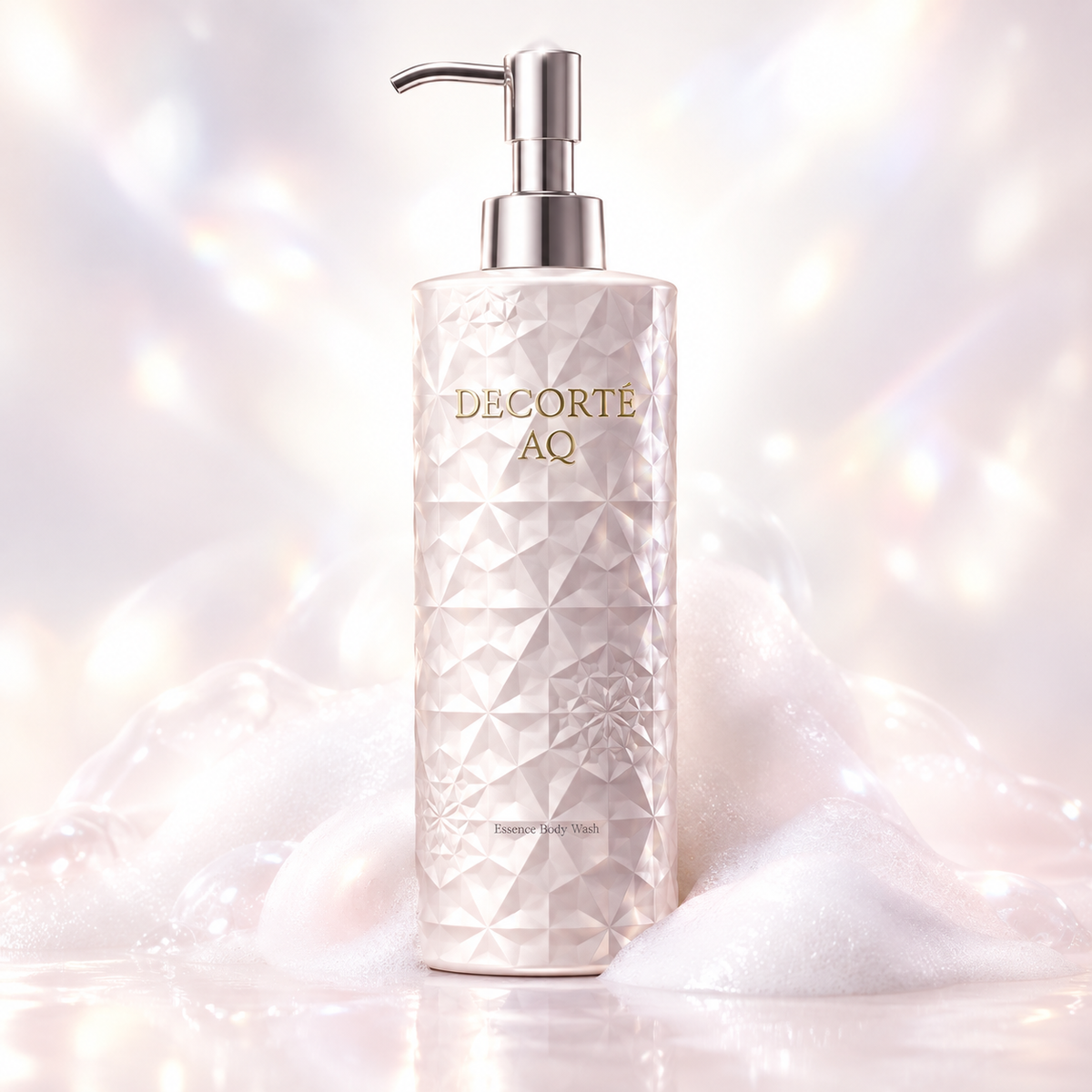DECORTÉ AQ Essence Body Wash white faceted pump bottle