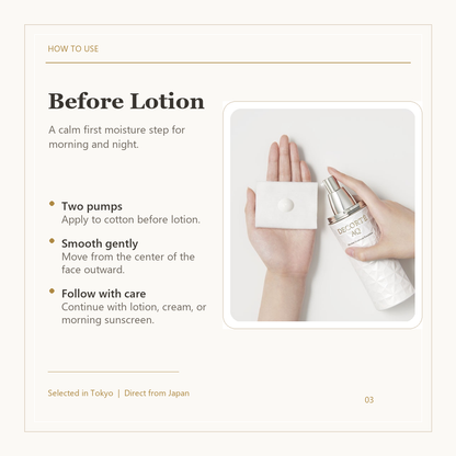 DECORTE AQ Emulsion II cotton pad usage image