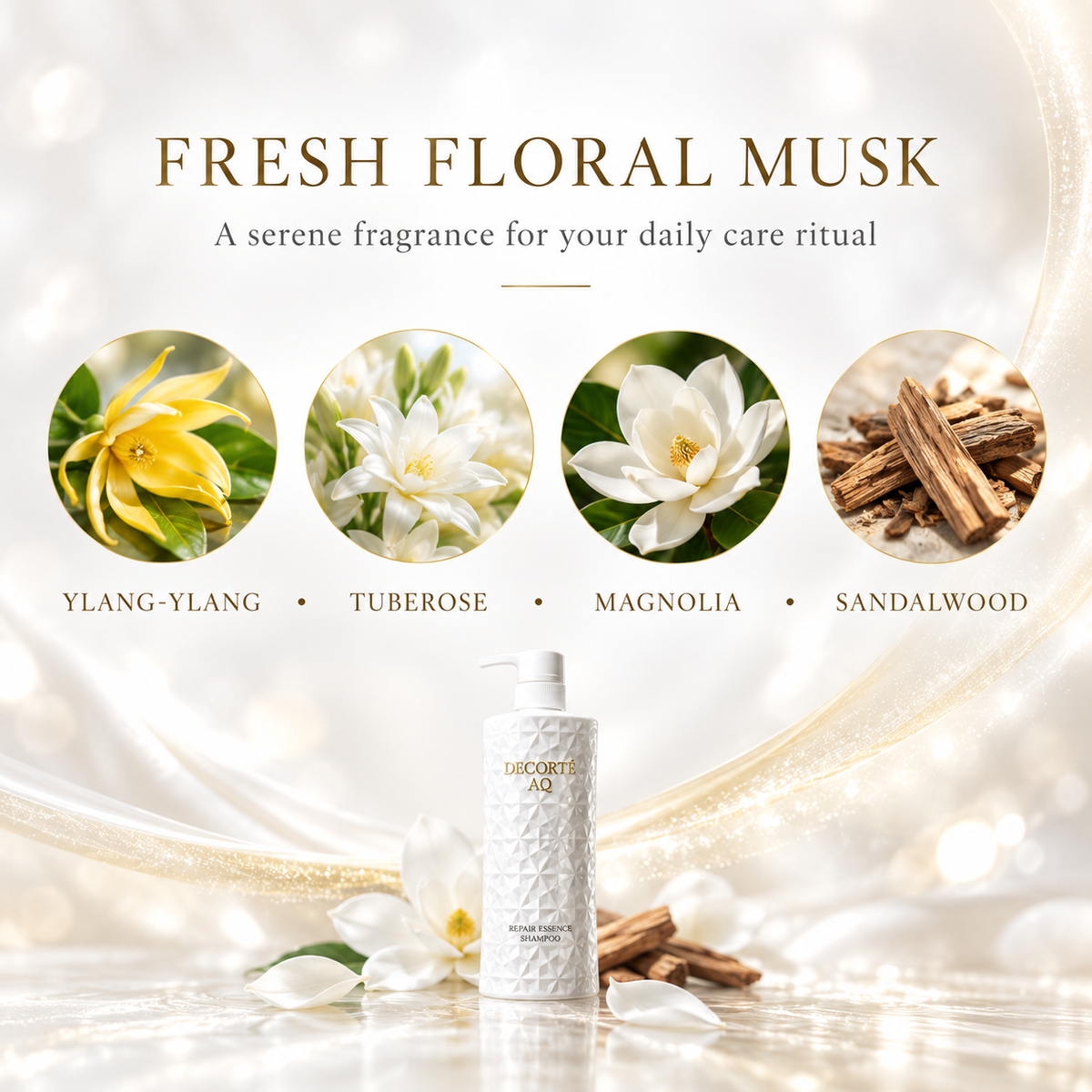 DECORTÉ AQ Repair Essence Shampoo fresh floral musk fragrance