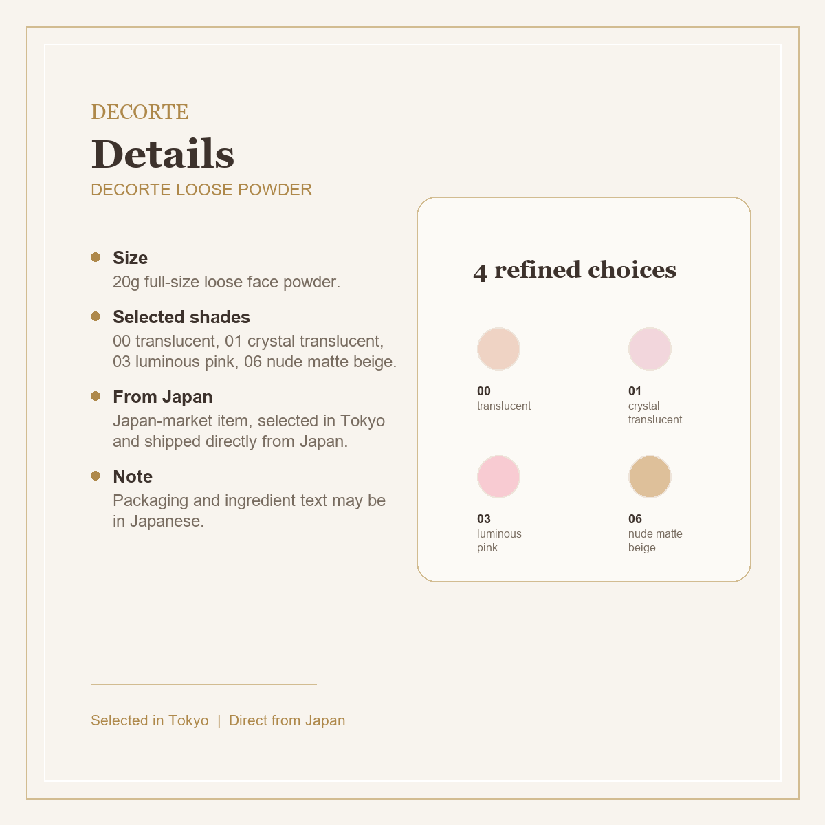 DECORTE Loose Powder details airy four shade layout