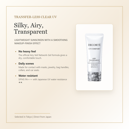 Decorte UV Comfort Airy Transparent SPF45 PA+++ 30mL transfer-less transparent UV feature