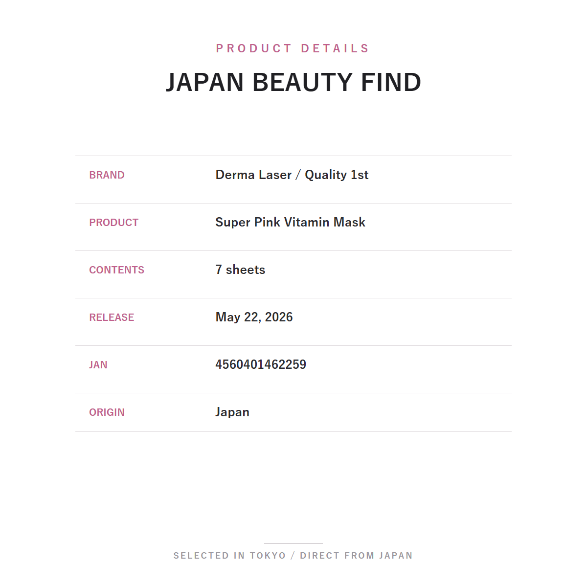 Derma Laser Super Pink Vitamin Mask 7 Sheets product details