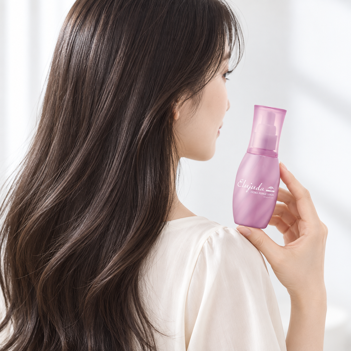Japanese model with Elujuda Extra Repair Serum