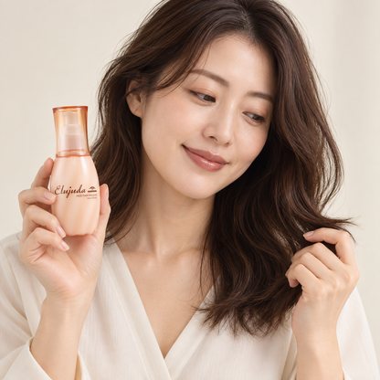 Japanese model with Elujuda Frizz Fixer Emulsion