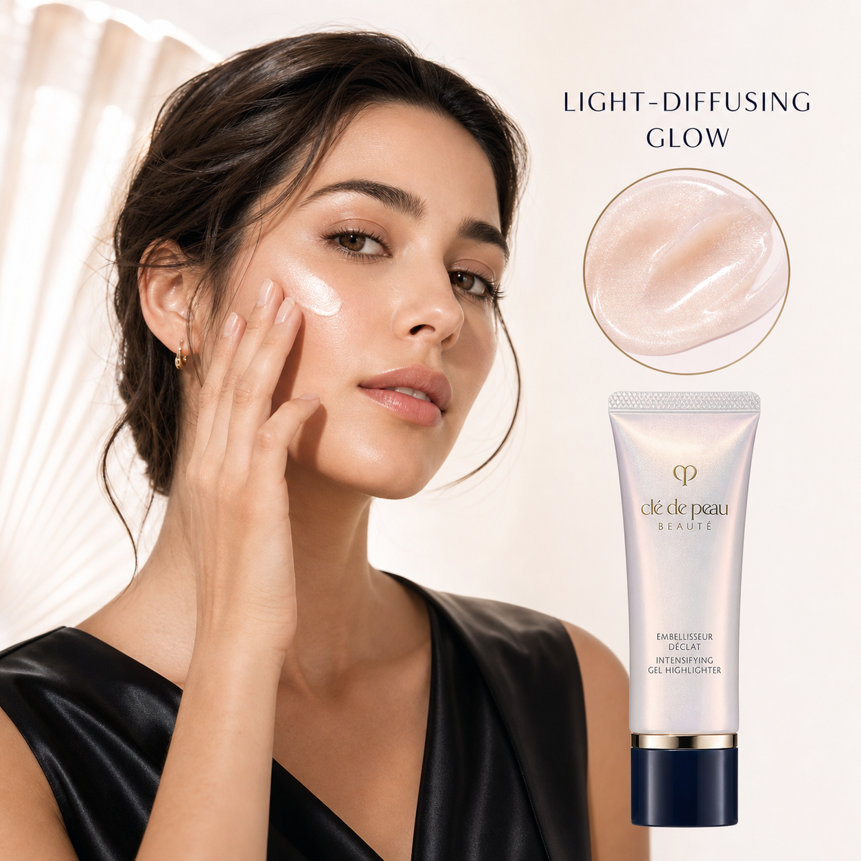 Different original fictional model applying Clé de Peau Beauté Embellisseur Déclat with light-diffusing glow