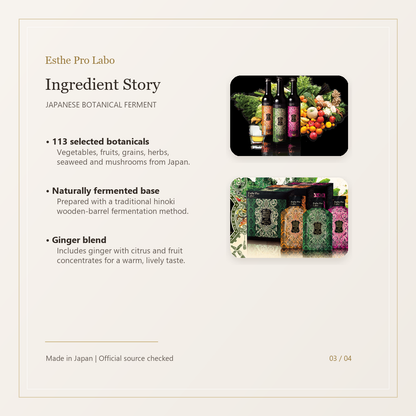 Ingredient story for Esthe Pro Labo Herbzyme Water 113 Granpro Ginger