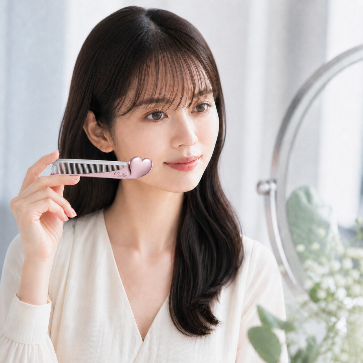 Model holding ReFa HEART COMB Aira