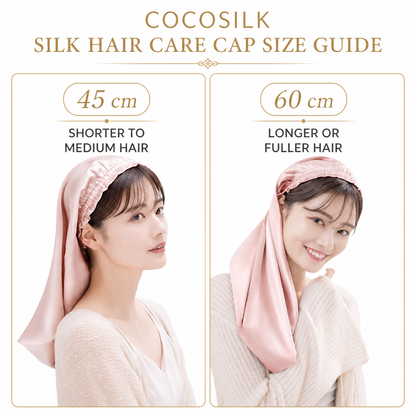 COCOSILK silk hair care cap 45cm and 60cm size guide