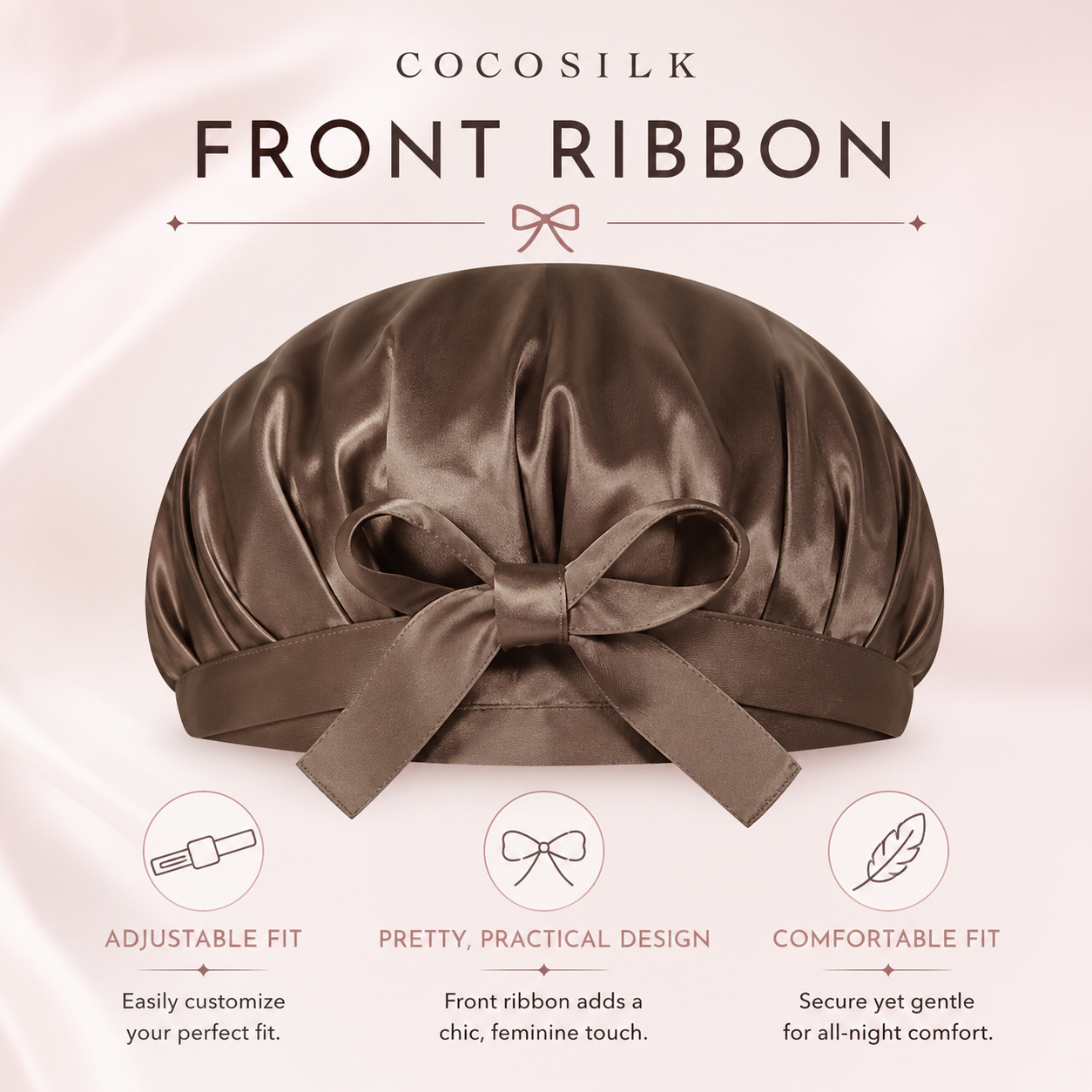 COCOSILK front ribbon silk nightcap design