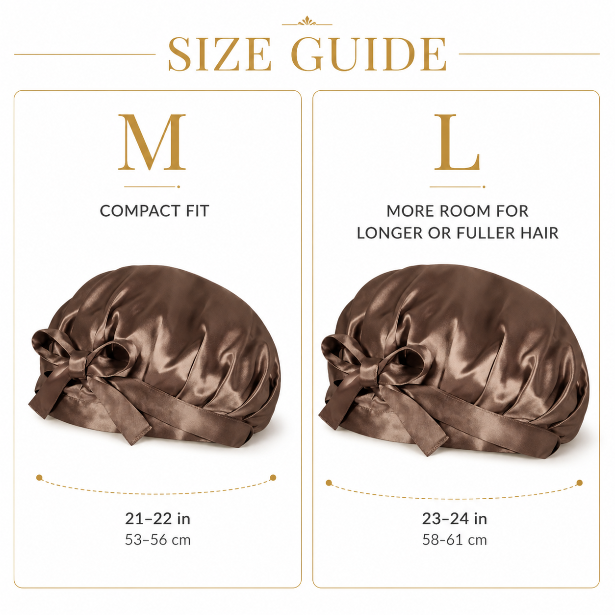 COCOSILK silk nightcap size guide M and L