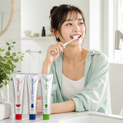Original model enjoying Dr.Playful toothpaste
