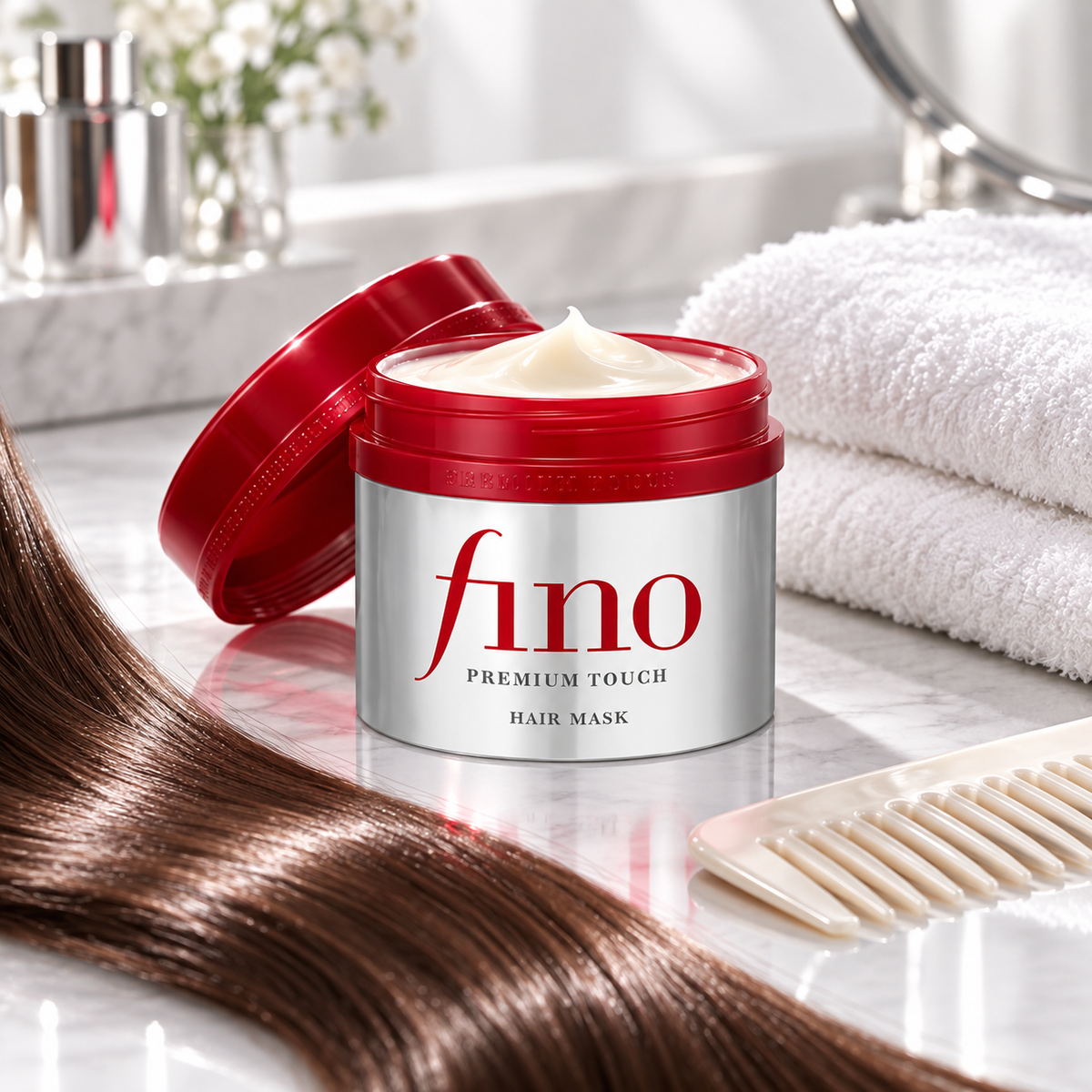 fino Premium Touch Hair Mask home treatment scene