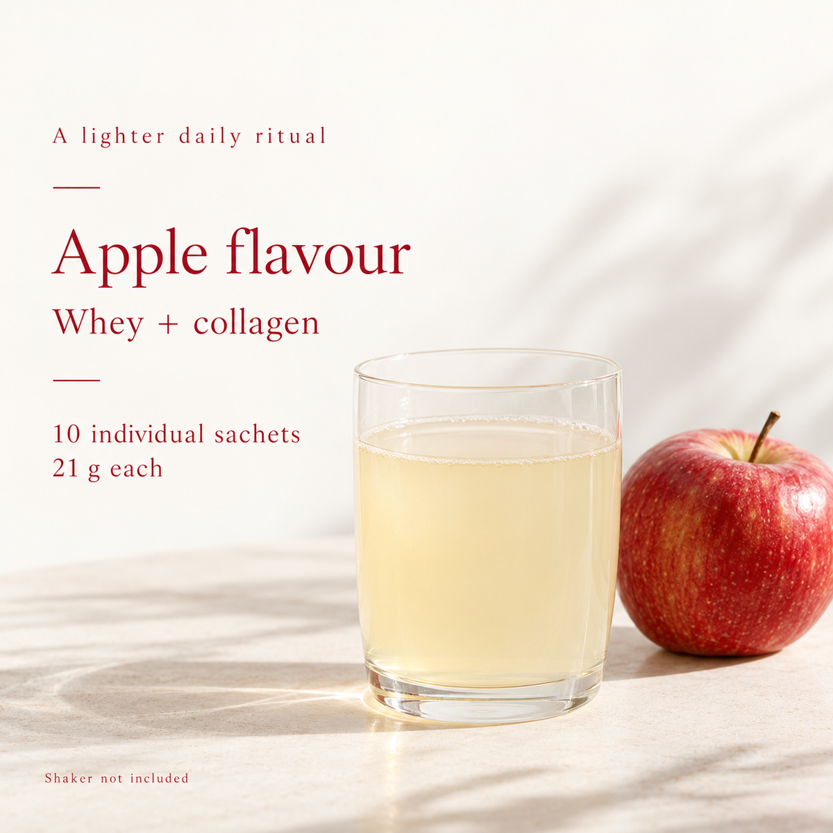 Apple flavour whey and collagen protein, 10 sachets of 21 g