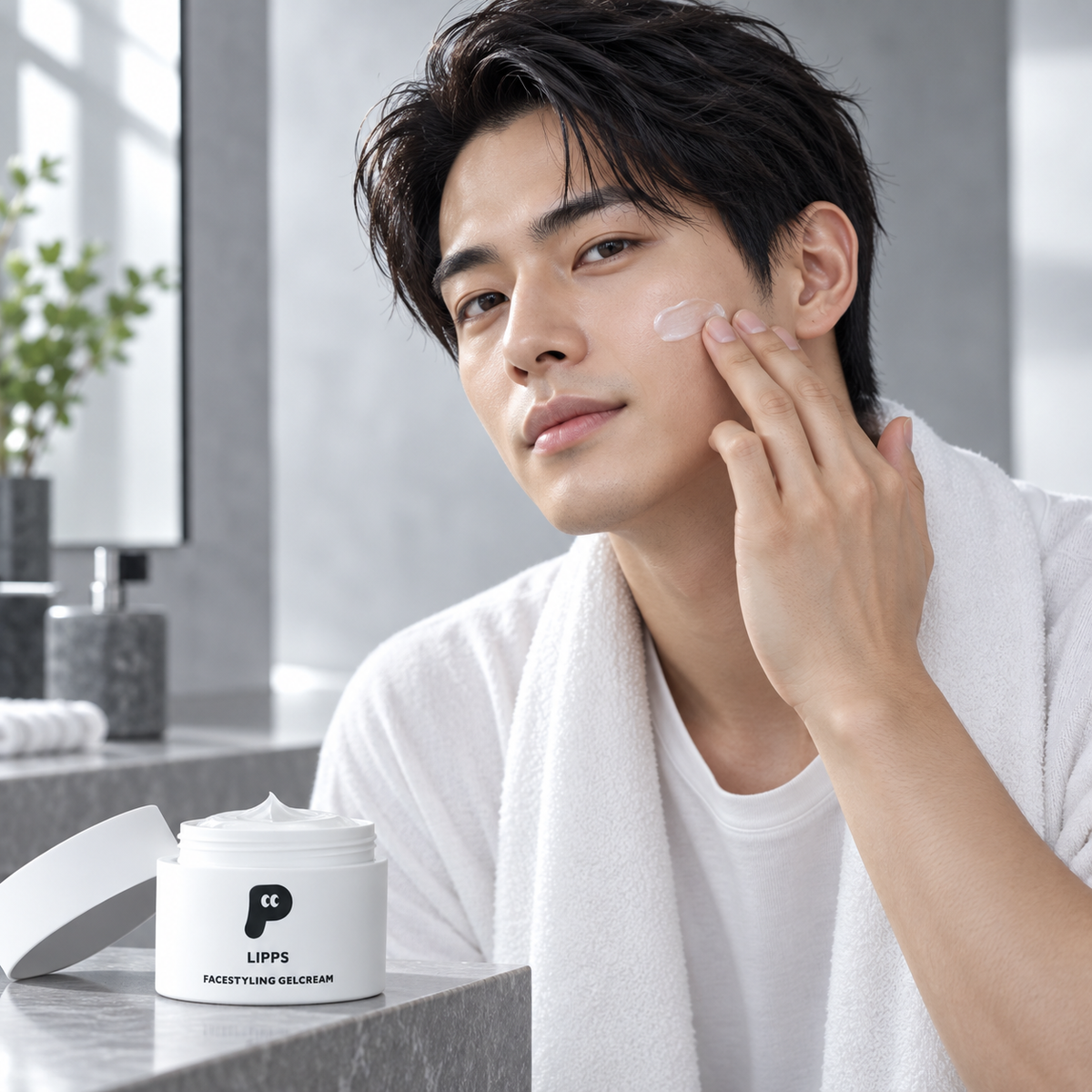 Man applying LIPPS Face Styling Gel Cream