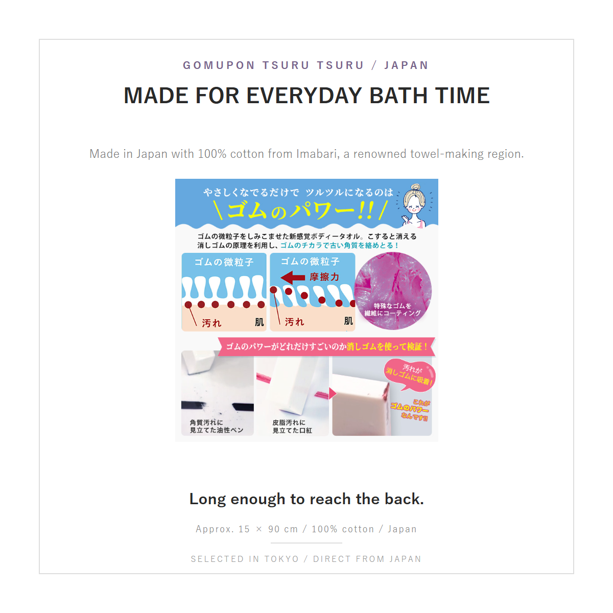 Gomupon Tsuru Tsuru Japanese made body towel how to use