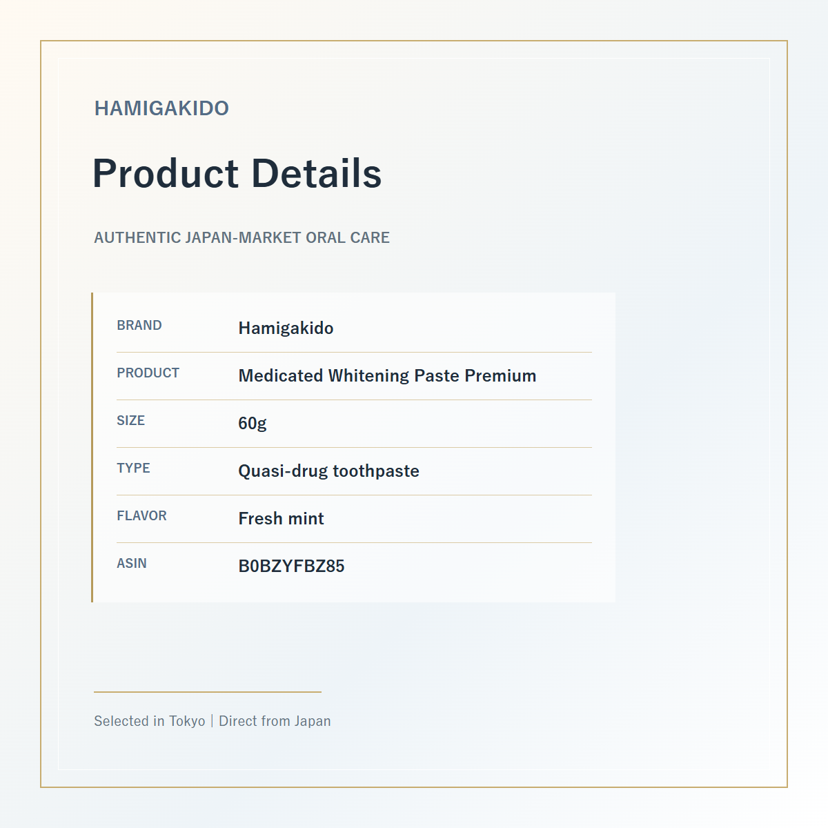 Hamigakido Medicated Whitening Paste Premium Fresh Mint 60g product details