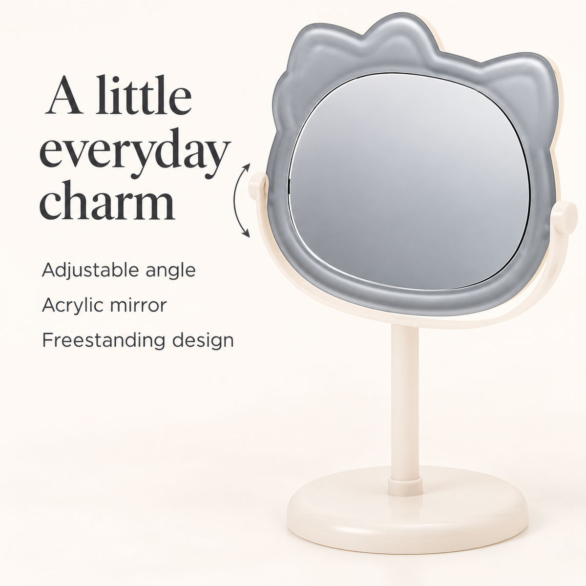 Adjustable angle acrylic mirror with freestanding base