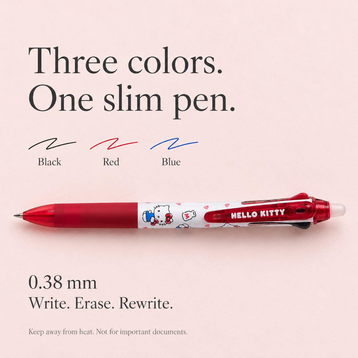Black red blue erasable ink with 0.38 mm tip