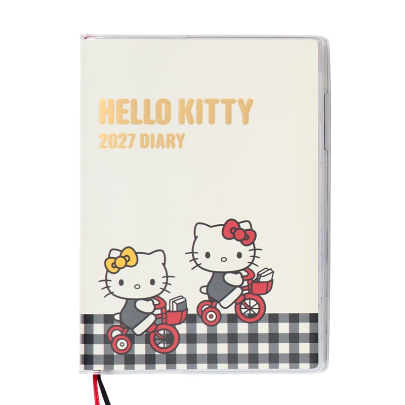 Hello Kitty B6 Diary 2027 cream cover with tricycles and gingham