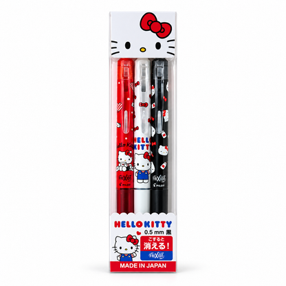 Hello Kitty FriXion 0.5 mm erasable black gel pen three-pack — hero