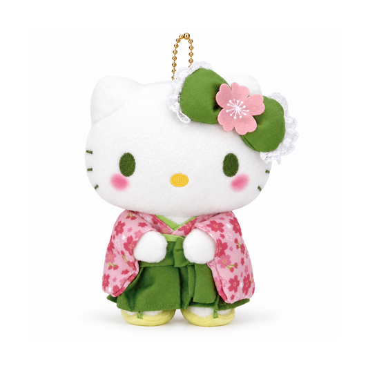 Hello Kitty matcha kimono mascot charm on white background, smaller layout
