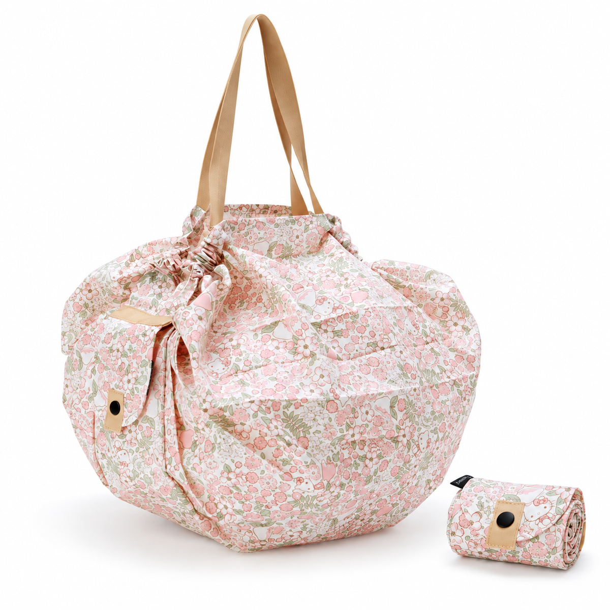 Hello Kitty Shupatto M Pink — expanded and folded views of one bag