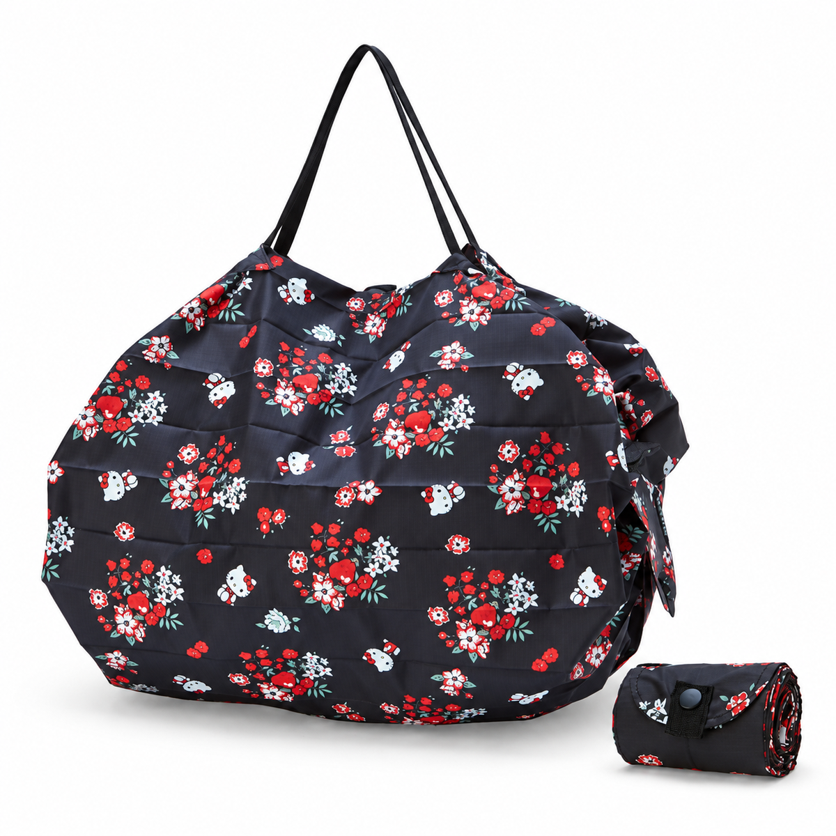 Hello Kitty Shupatto M Black — expanded and folded views of one bag