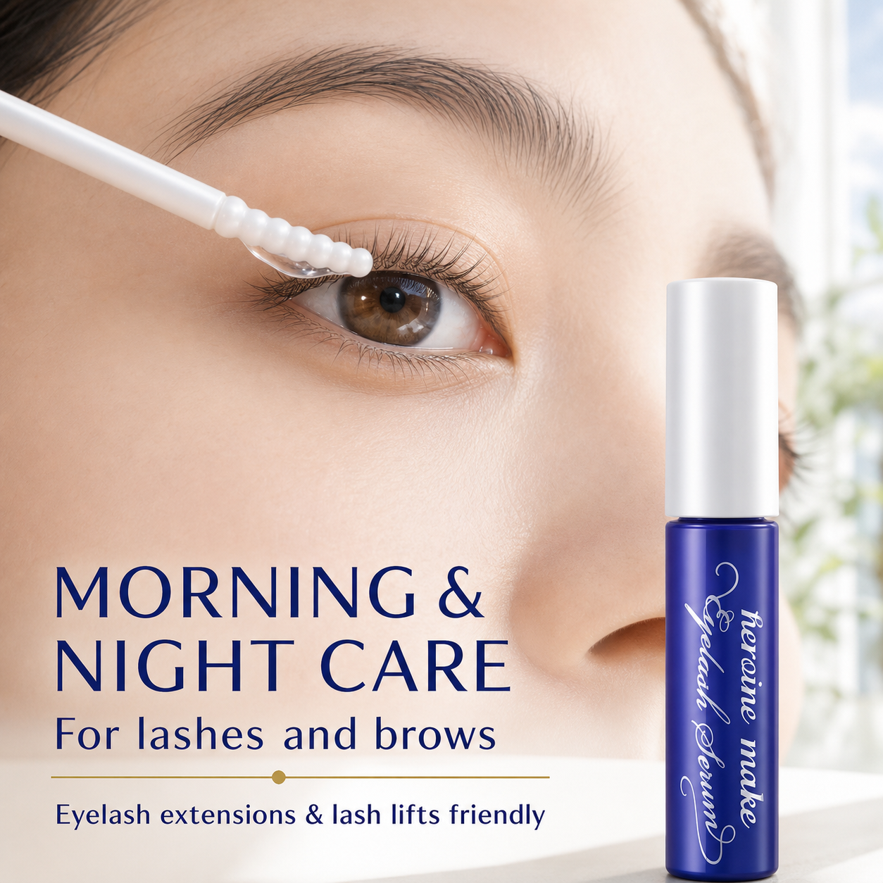 Model applying Heroine Make Eyelash Serum EX to lashes