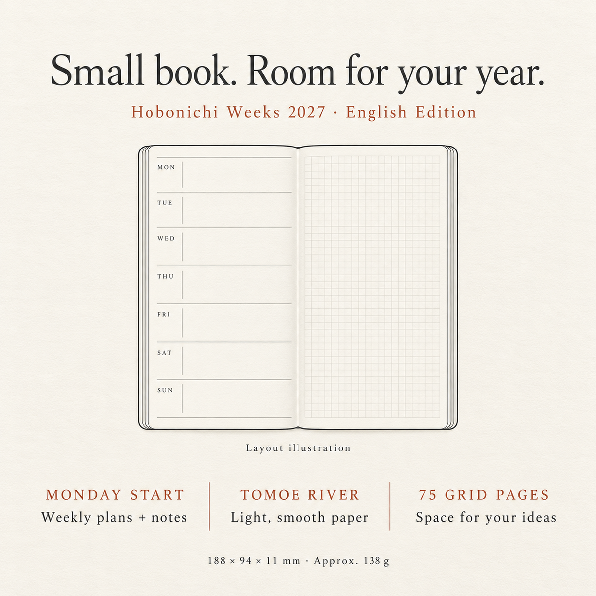 English edition weekly layout illustration and specifications