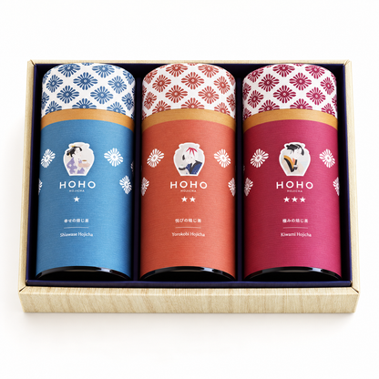 HOHO HOJICHA three loose leaf tea tins in gift box