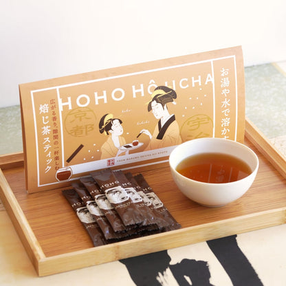 Official HOHO HOJICHA tea sticks with brewed hojicha
