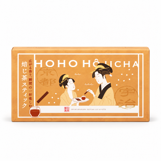 HOHO HOJICHA roasted tea sticks 10-pack retail box on white