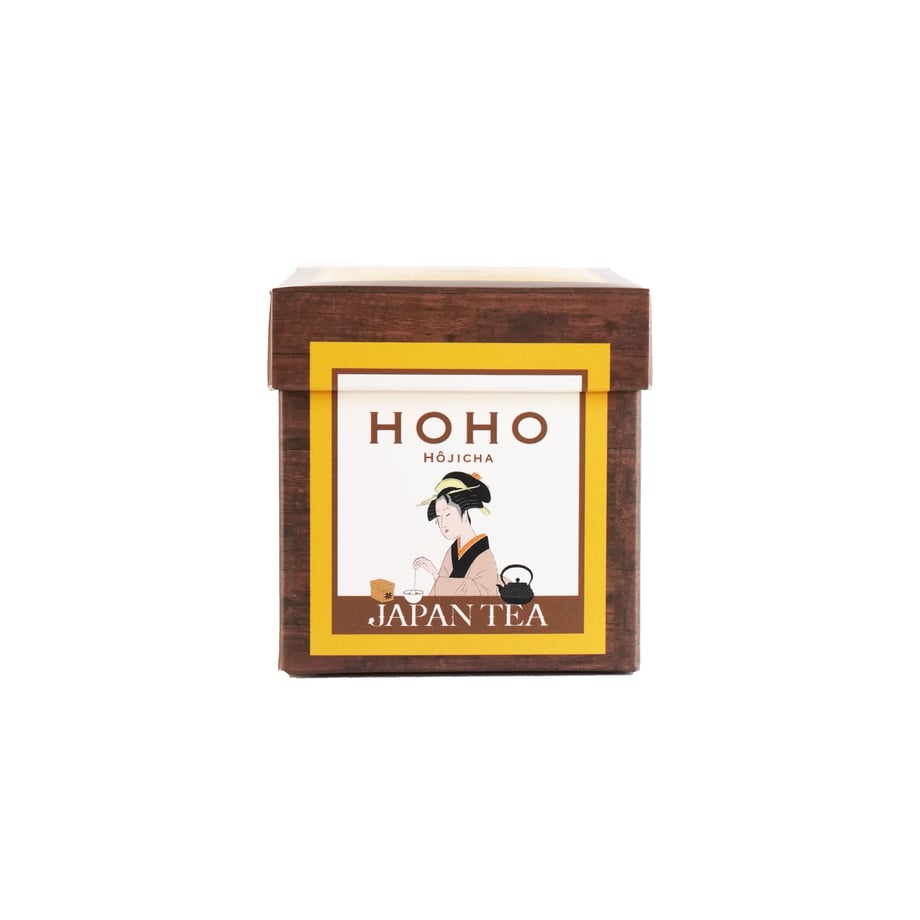 HOHO HOJICHA Yorokobi Hojicha six tea bags in original Japanese package on white background