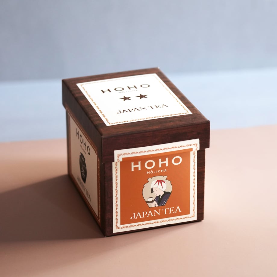 HOHO HOJICHA Yorokobi Hojicha 15 tea bag box, angled view