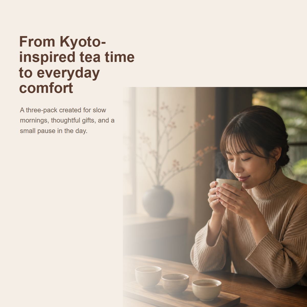 Three-flavor hojicha latte lifestyle scene