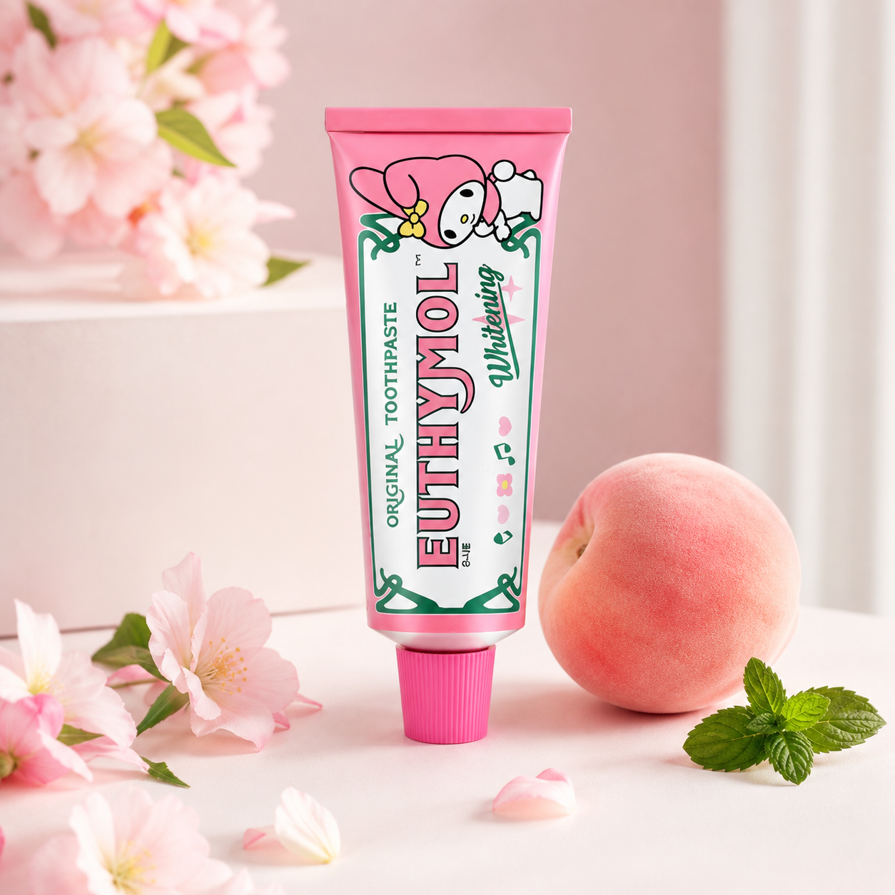 EUTHYMOL White Pink My Melody toothpaste with peach blossoms and mint