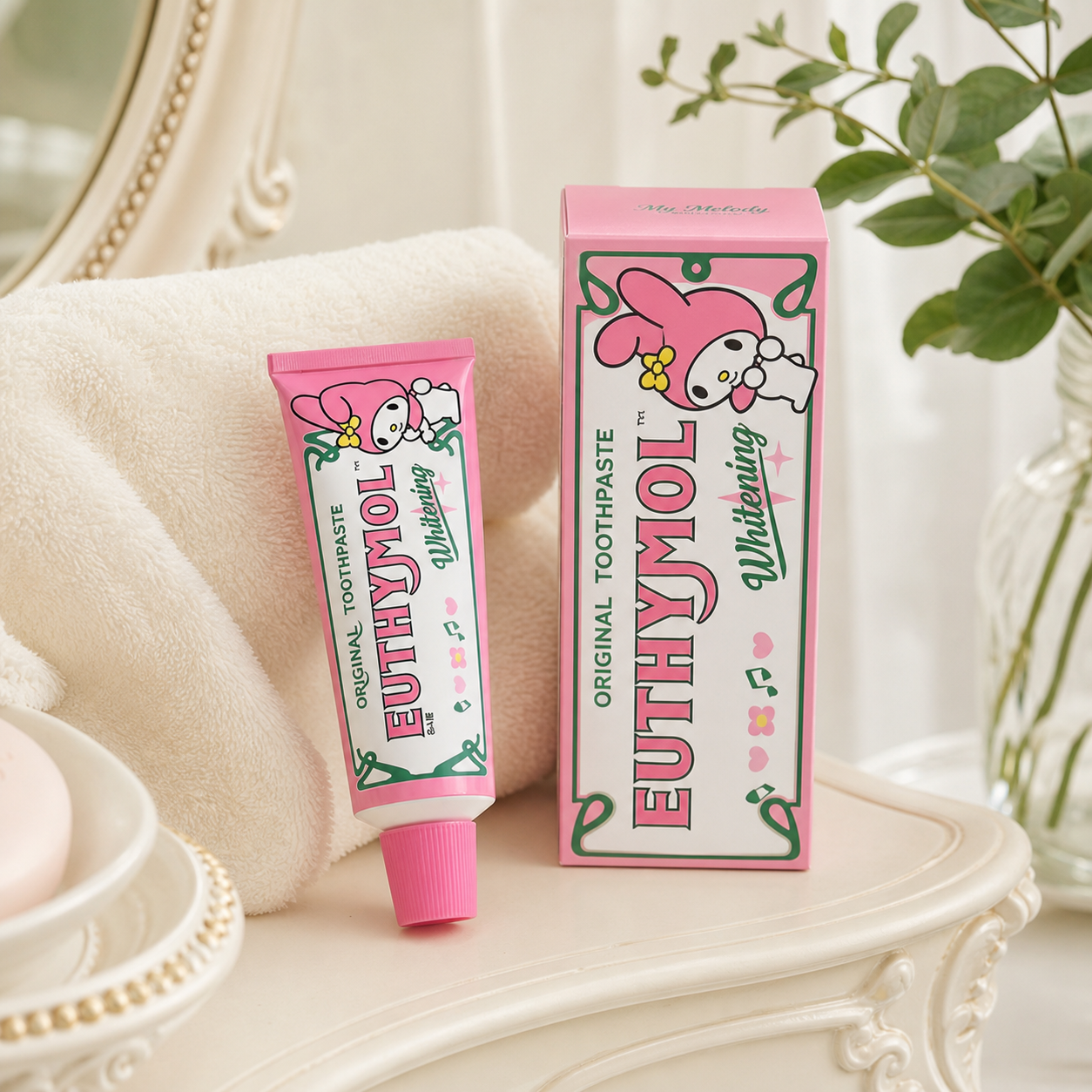 EUTHYMOL White Pink My Melody toothpaste and matching package