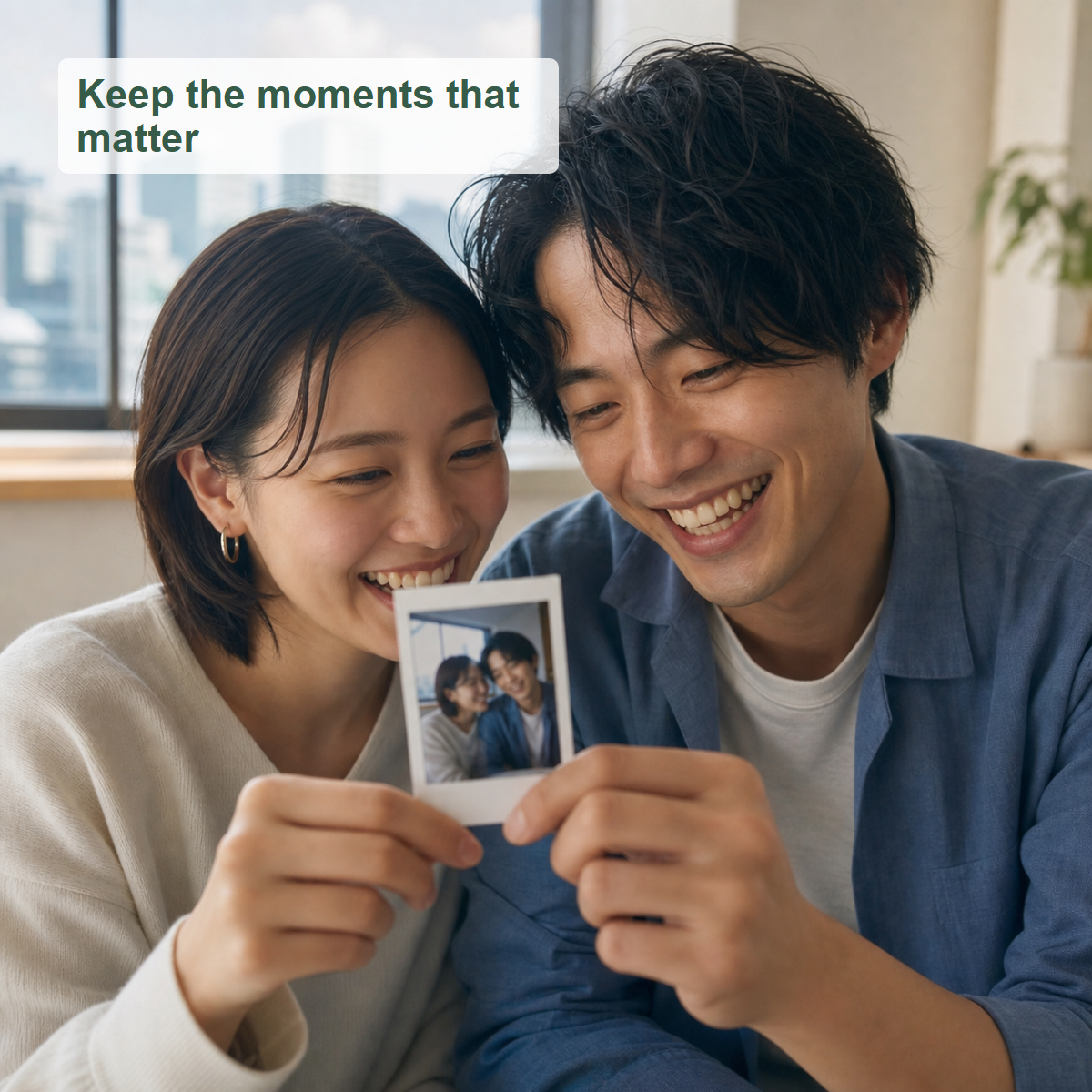 Lifestyle photo of a classic white-border instax mini print