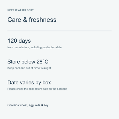 Storage, allergens and best-before information
