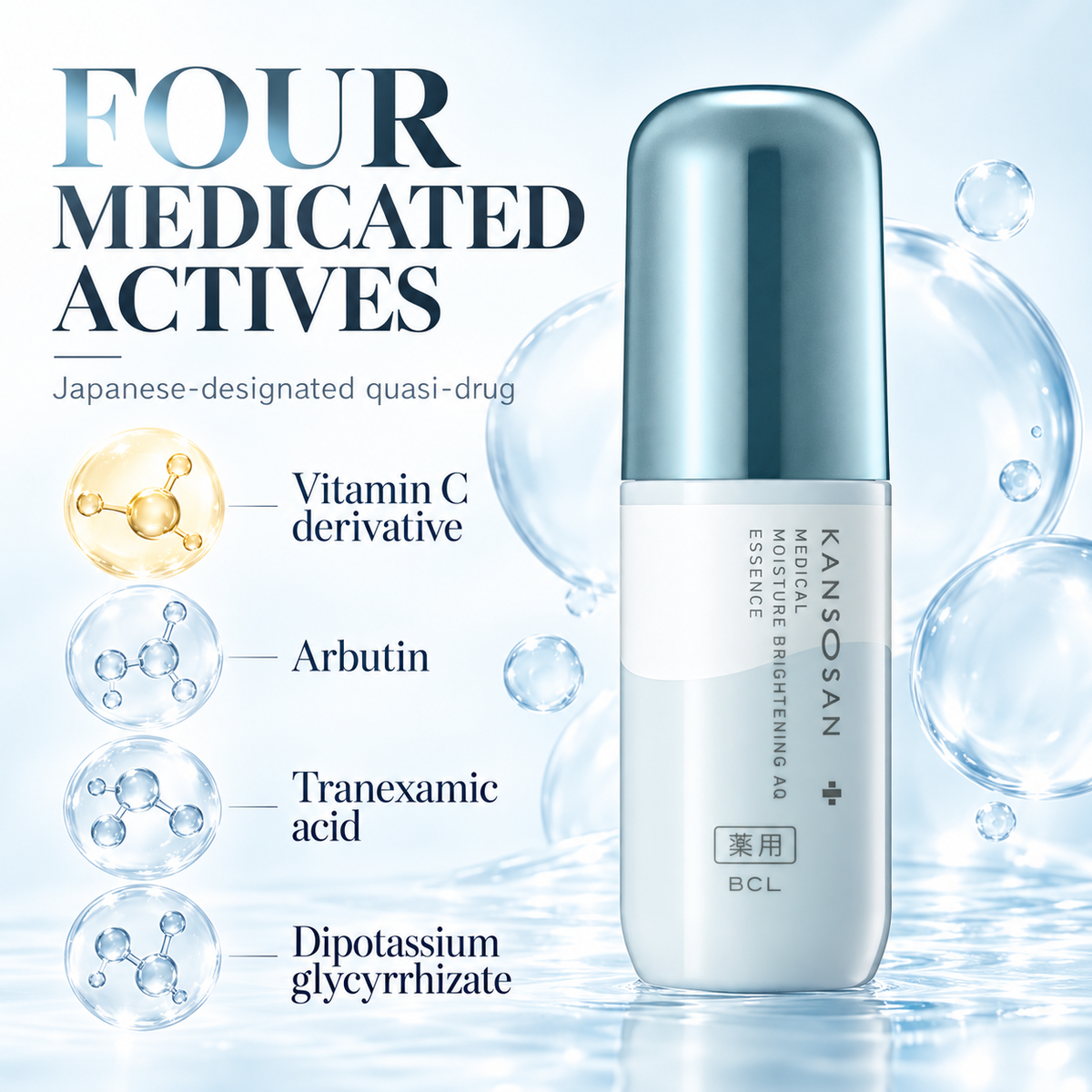 Four medicated active ingredients in KANSOSAN essence