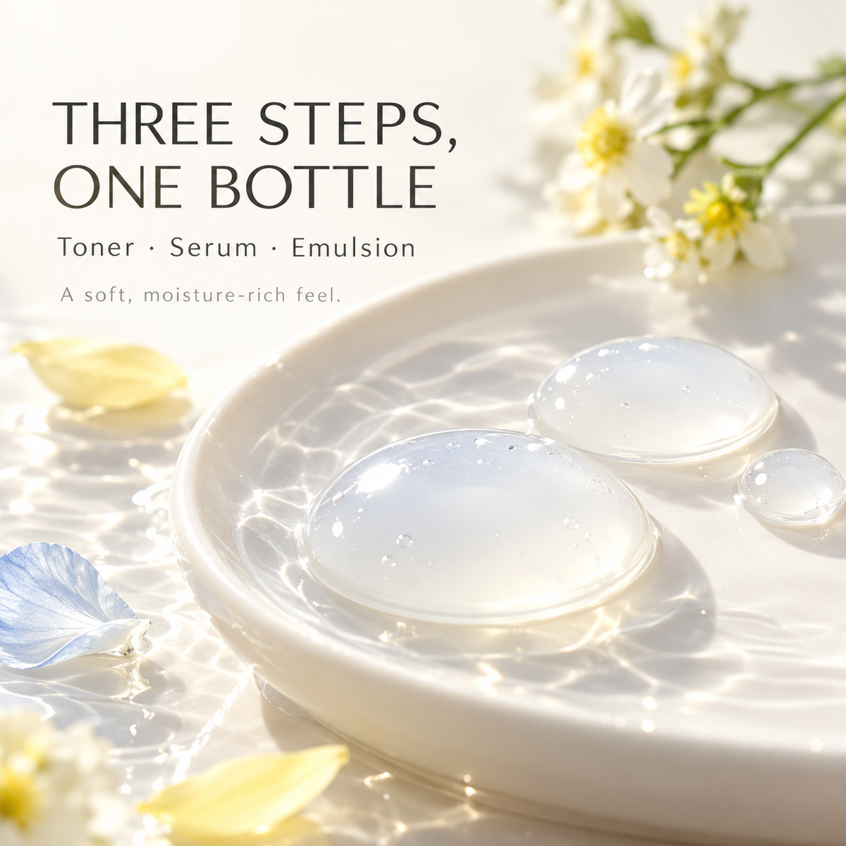 Three steps one bottle toner serum emulsion