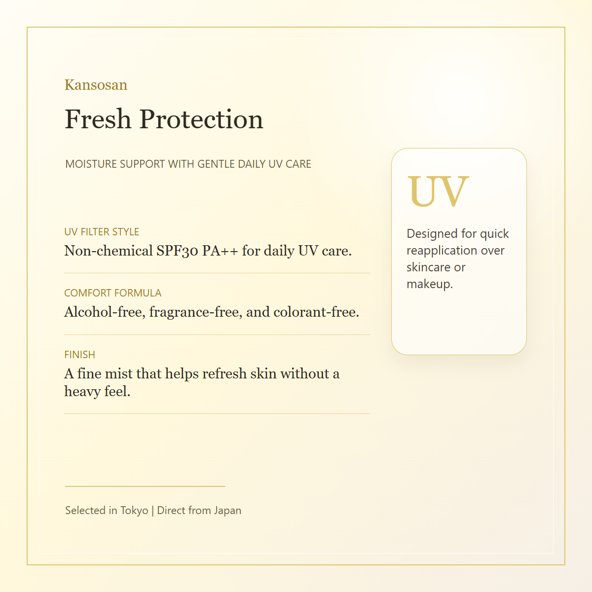 Kansosan Moisturizing UV Mist features and UV care